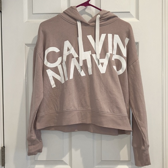 Calvin Klein Women's Pink crop hoodie - Picture 3 of 4